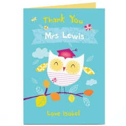 Personalised Thank You Teacher Card - White Owl