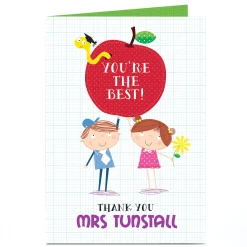 Personalised Thank You Teacher Card - Red Apple