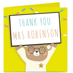 Personalised Thanks Teacher Card - Bear With Sign