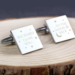 Personalised To the Moon and Back Square Cufflinks