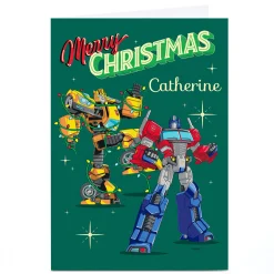 Personalised Transformers Christmas Card - Bumblebee and Optimus Prime, Any Name