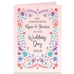 Personalised Wedding Card - On Your Wedding Day, Floral pink