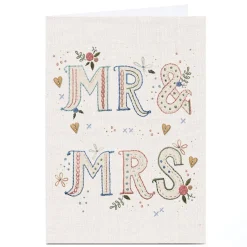 Personalised Wedding Card - Stitched Words Mr & Mrs