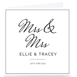 Personalised Wedding Card - Mrs & Mrs, Black & White