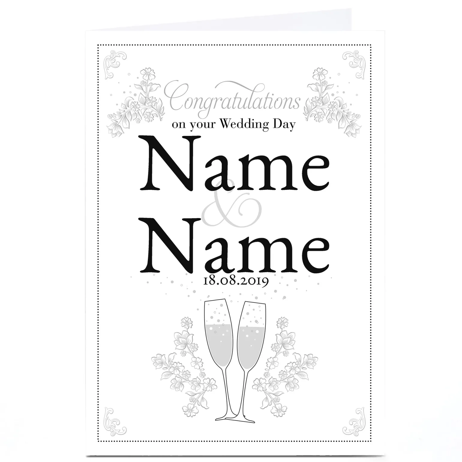 Personalised Wedding Card - Monochrome Congratulations, Any Names & Date