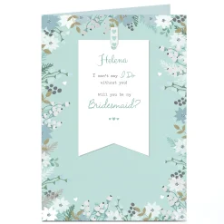 Personalised Wedding Card - Be My Bridesmaid Floral Blue