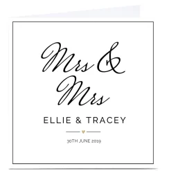 Personalised Wedding Card - Mrs & Mrs, Black & White