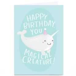 Personalised Whale & Bird Birthday Card - Narwhal