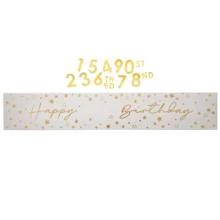 Personalised White & Gold Happy Birthday Banner