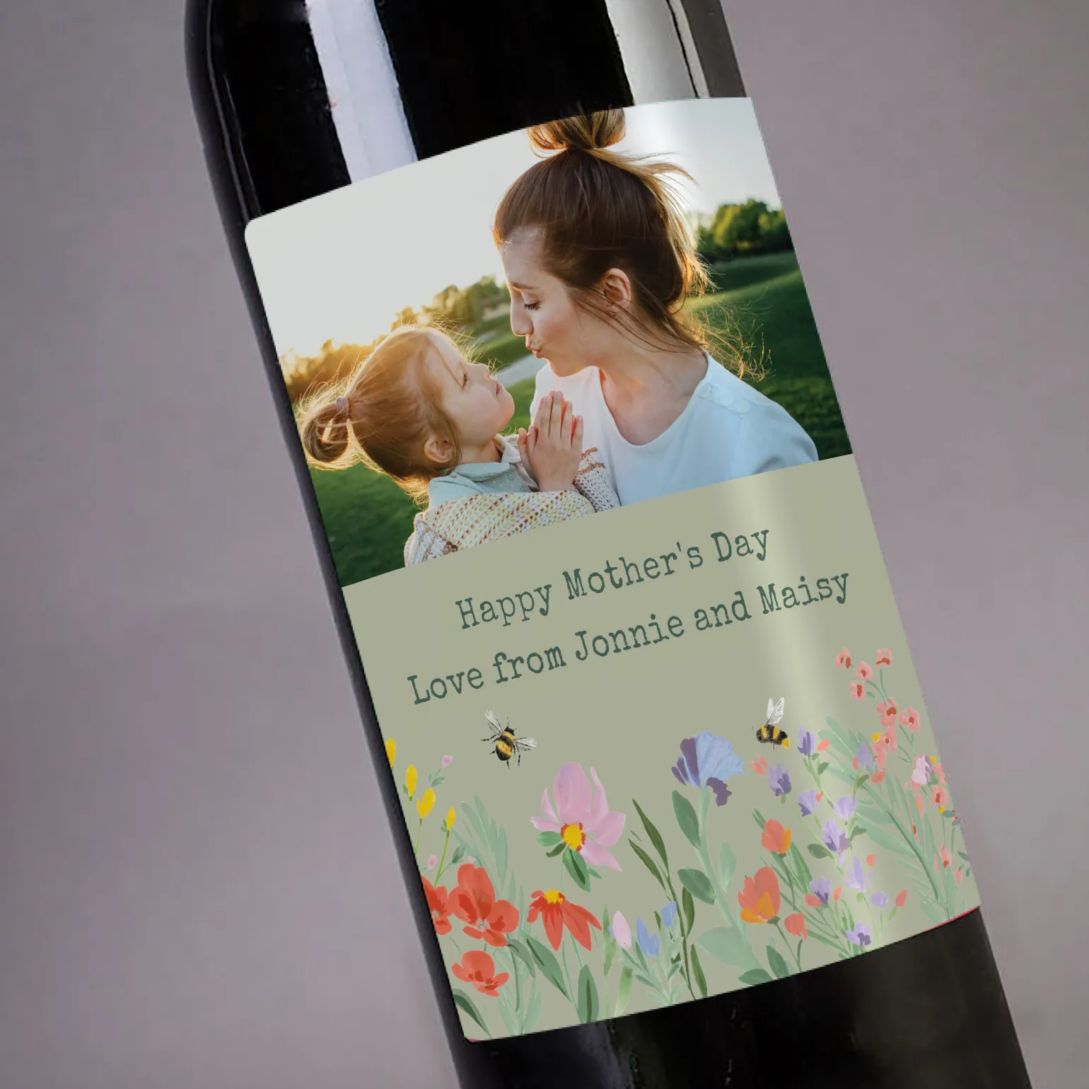 Personalised Wine - Photo Upload - Green Floral