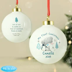 Personalised Winter Explorer First Christmas Tiny Tatty Teddy Bauble