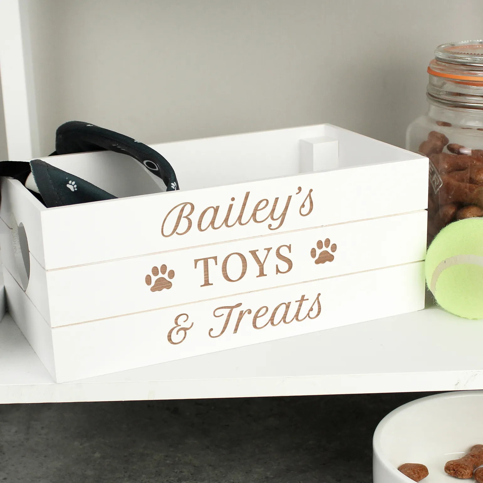 Personalised Wooden Pet Toys & Treats Crate