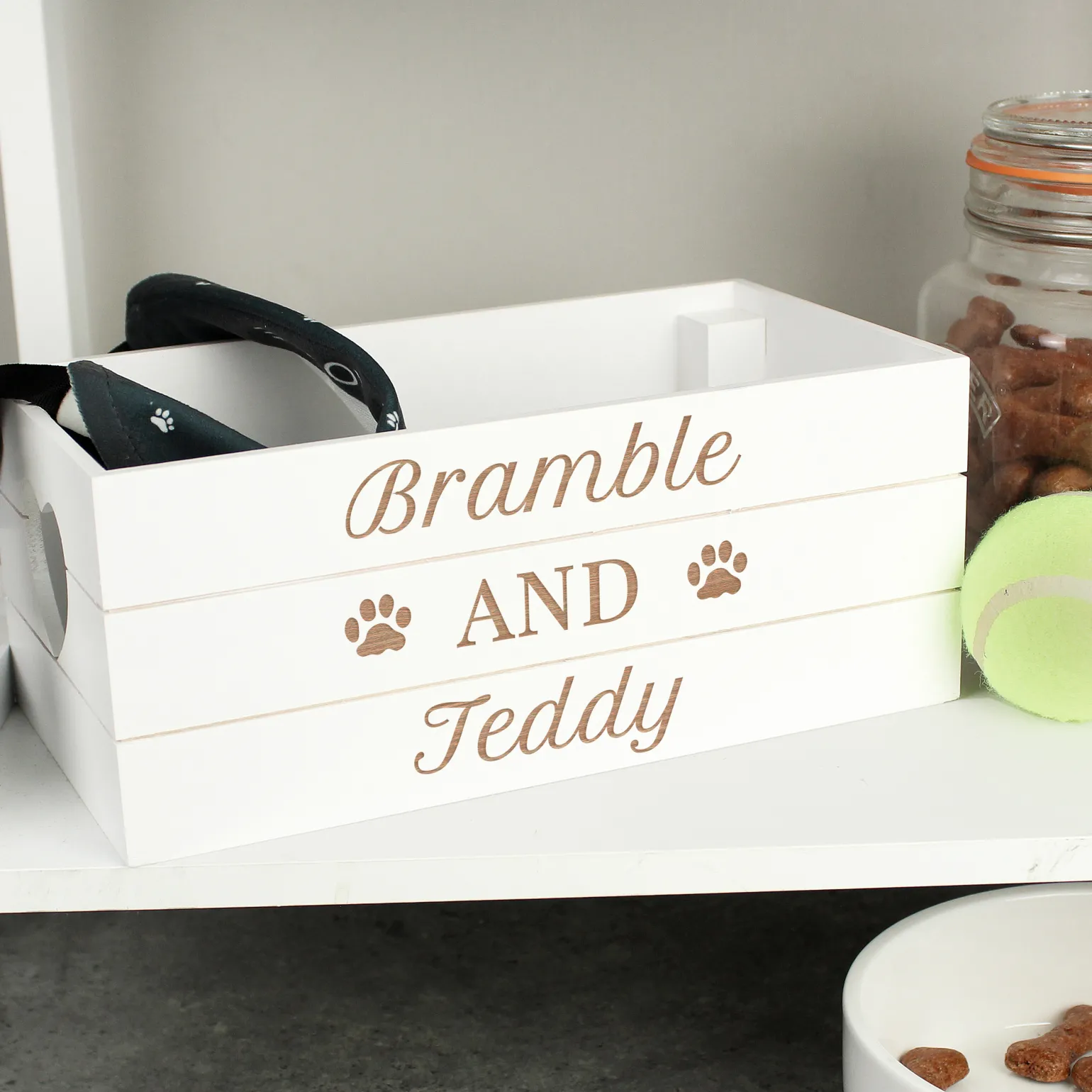 Personalised Wooden Pet Toys & Treats Crate