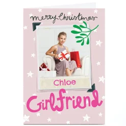 Photo Bev Hopwood Christmas Card - Pink Polaroid and Mistletoe, Girfriend