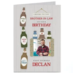 Photo Birthday Card - Brother-in-Law & Beers, Editable Age