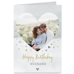 Photo Birthday Card - Husband Watercolour Hearts