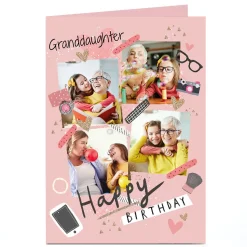 Photo Birthday Card - Pink, Granddaughter