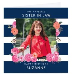 Photo Birthday Card - Stripes & Flowers