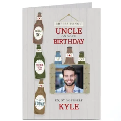Photo Birthday Card - Uncle & Beers, Editable Age