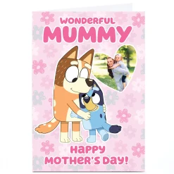 Photo Bluey Mother's Day Card - Pink Flowers, Wonderful Mummy