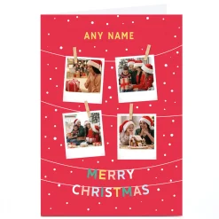 Photo Christmas Card - 4 Hanging Polaroids, Any Name