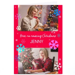 Photo Christmas Card - Bright Snowflakes, Any Name