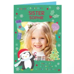 Photo Christmas Card - Cute Penguin, Sister