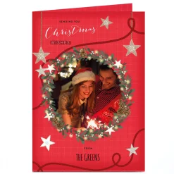 Photo Christmas Card - Family Name & Wreath