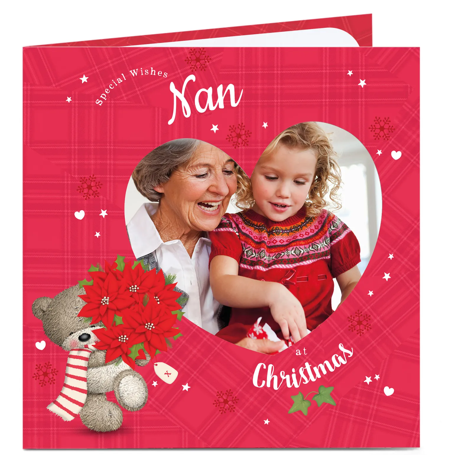 Photo Christmas Card - Hugs, Red Flowers