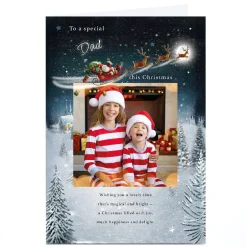 Photo Christmas Card - Santa's Sleigh over Snowy Town, Dad