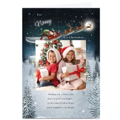 Photo Christmas Card - Santa's Sleigh over Snowy Town, Nanny