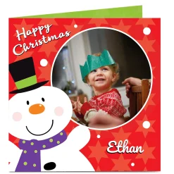 Photo Christmas Card - Snowman, Red