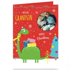 Photo Christmas Card - Special Grandson Dinosaur