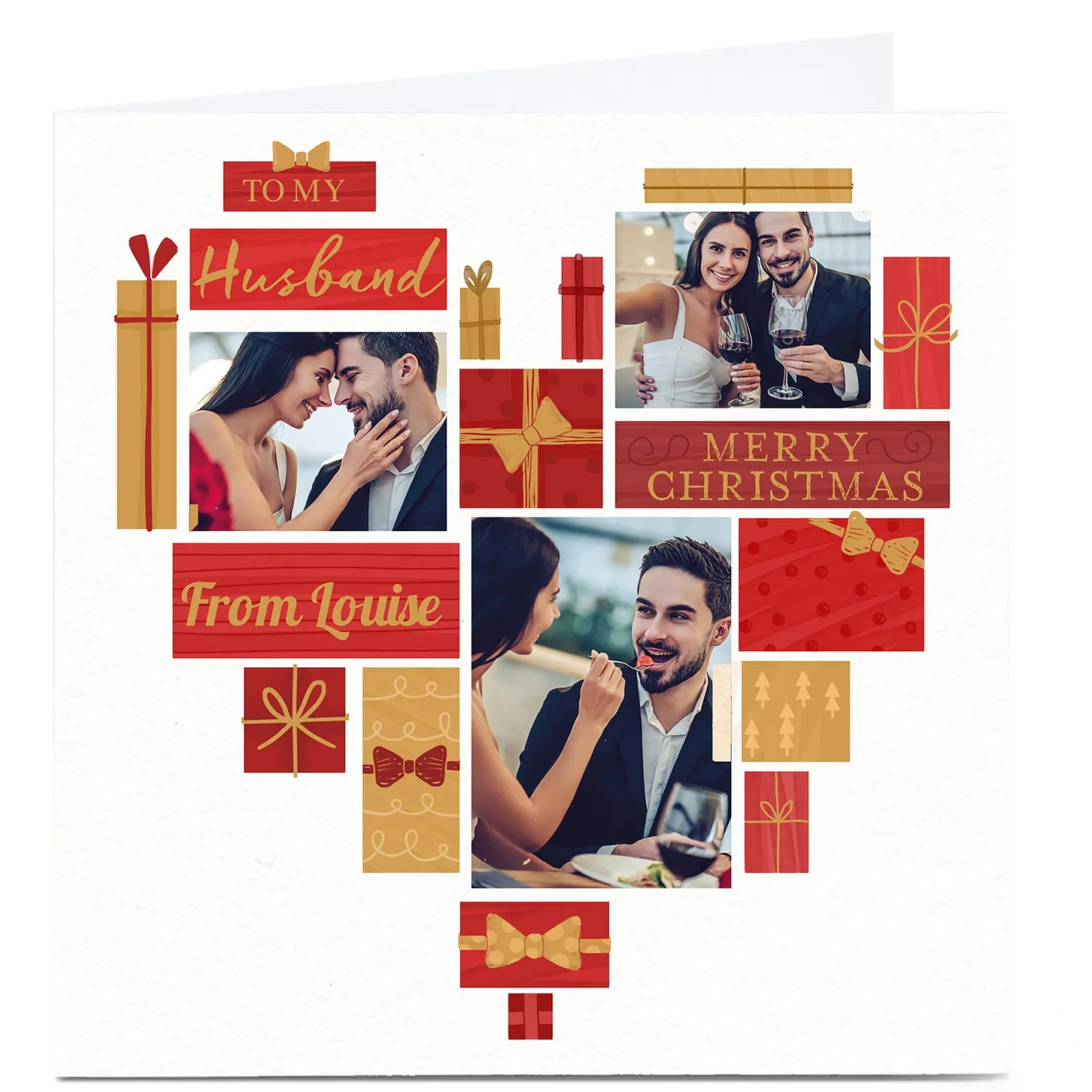 Photo Christmas Card - To My Husband, Presents & Hearts