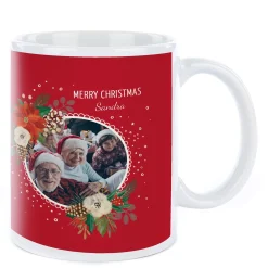 Photo Christmas Mug - Merry Christmas Flowers