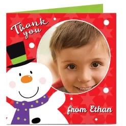 Photo Christmas Thank You Card - Red Snowman
