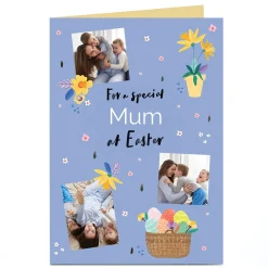 Photo Easter Card - Lilac Florals and Egg Basket, Mum