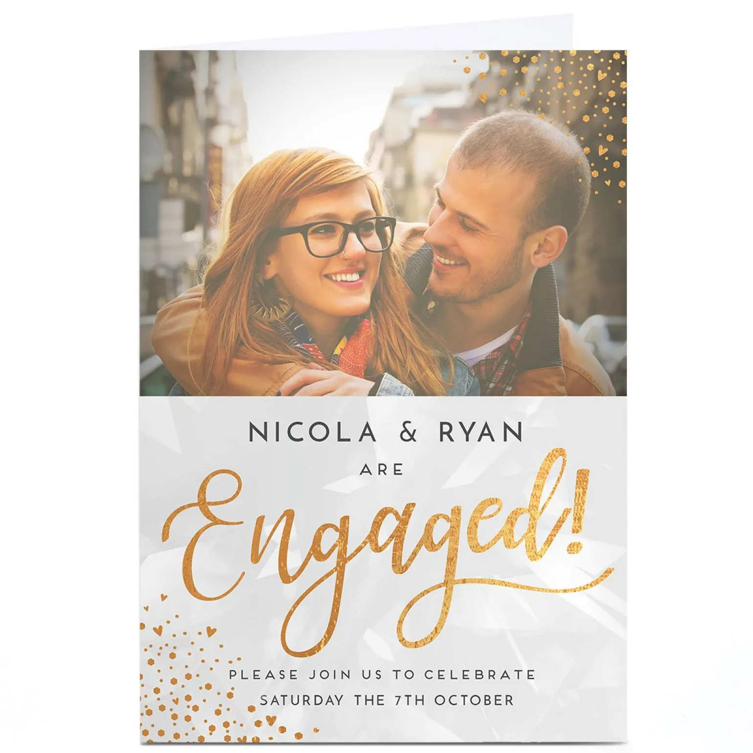 Photo Engagement Party Invitation - Gold Hearts