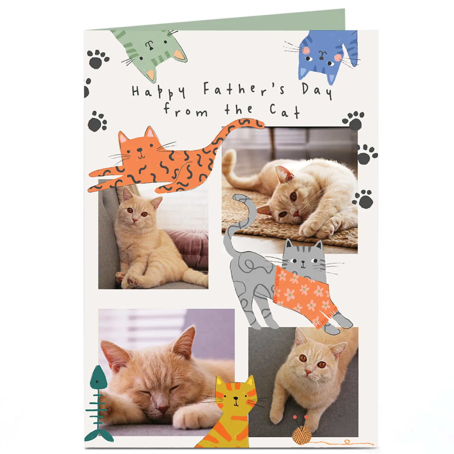 Photo Father's Day Card - Cats and Pawprints, From the Cat