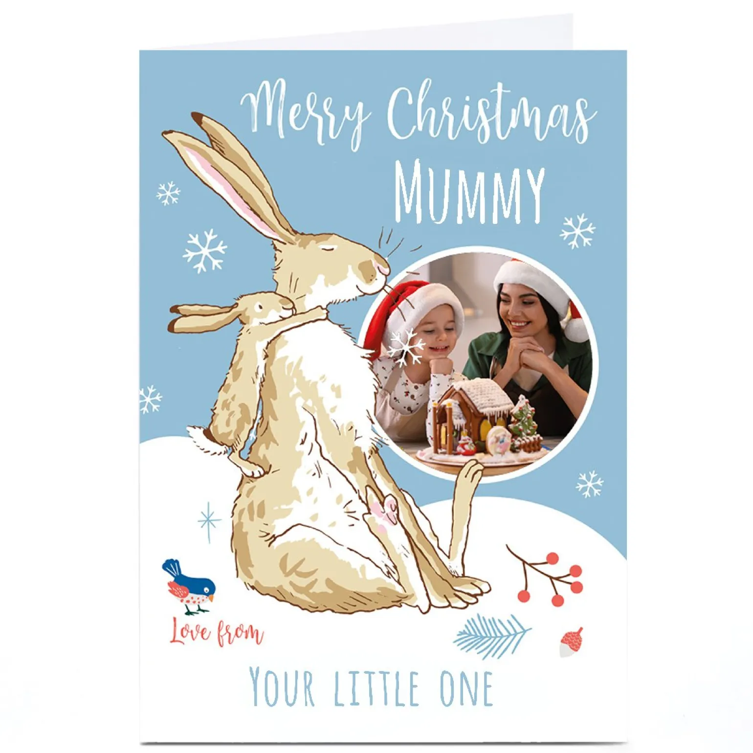 Photo Guess How Much I Love You Christmas Card - Mother and Baby Hare
