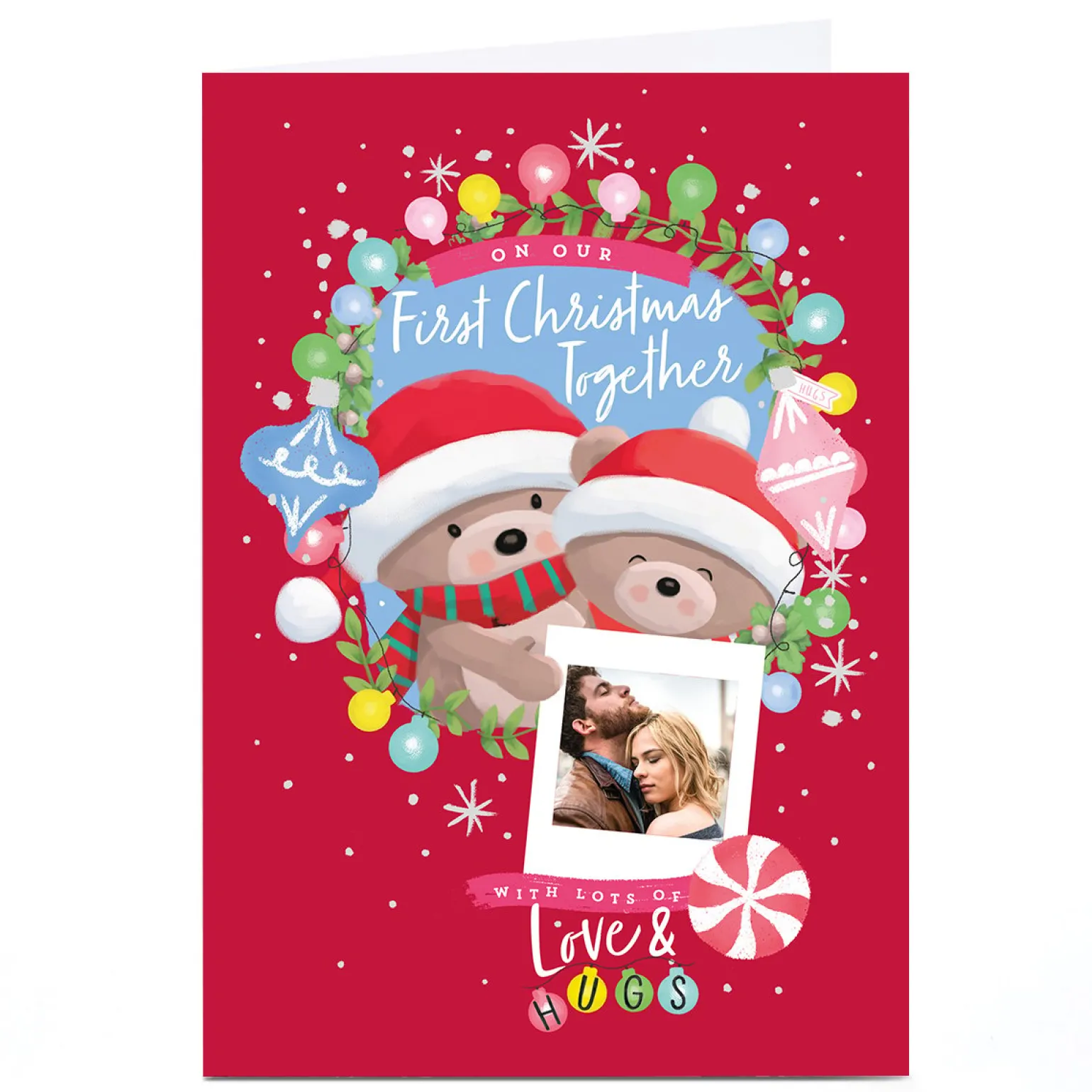 Photo Hugs Bear Christmas Card - First Christmas Together