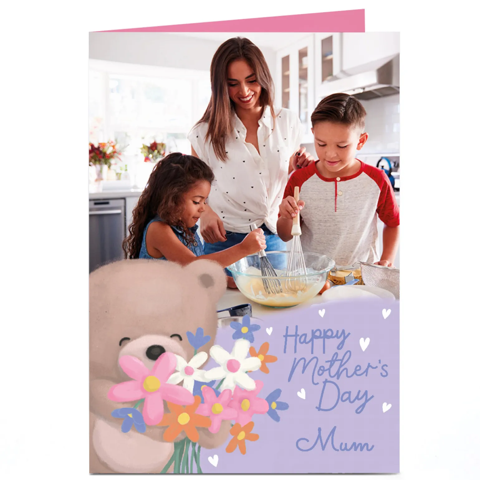 Photo Hugs Mother's Day Card - Bear With Pastel Flowers, Mum
