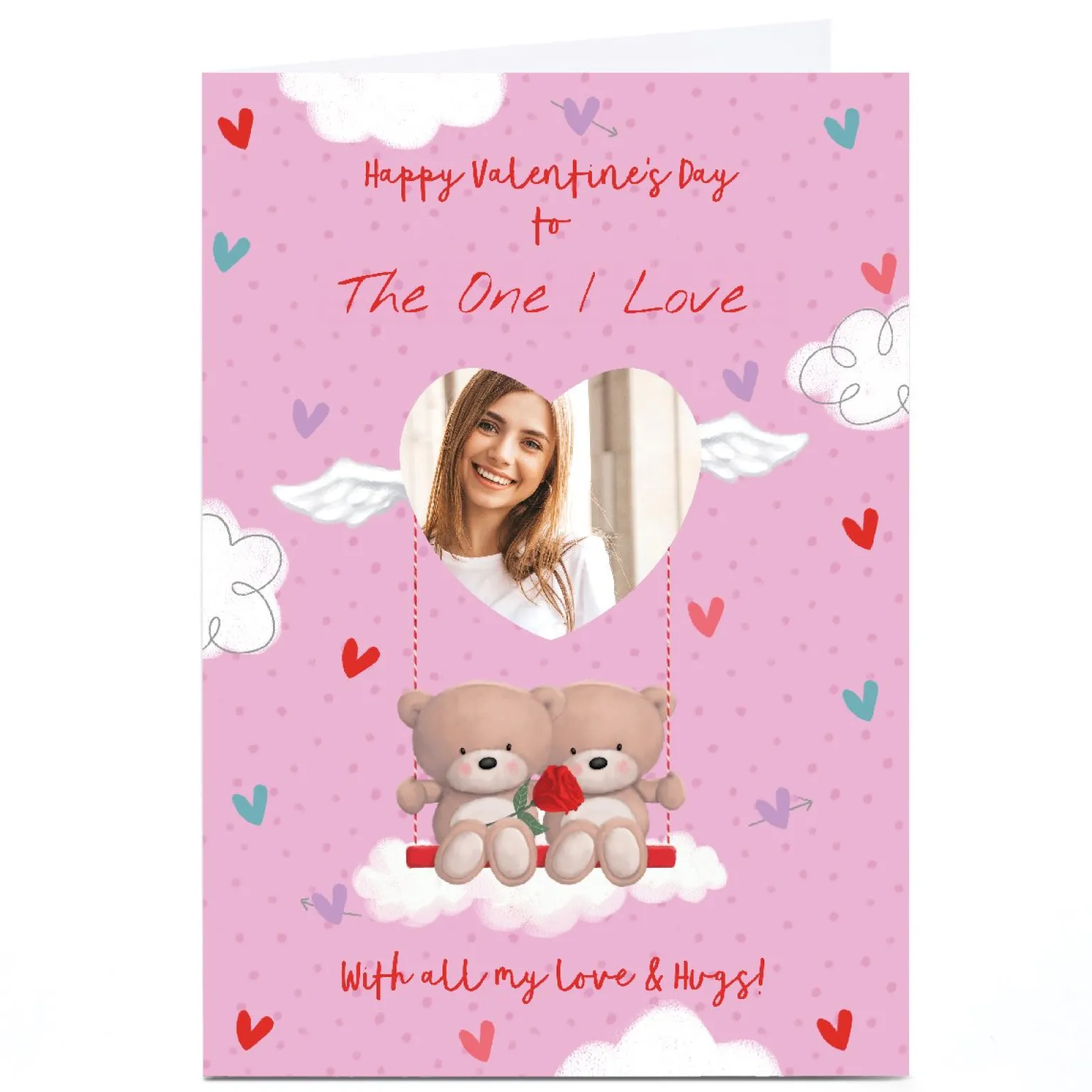 Photo Hugs Valentine's Day Card - Cute Bears on Swing, One I Love