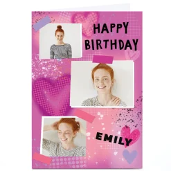 Photo Kerry Spurling Birthday Card - Happy Birthday Pink Hearts