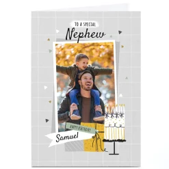 Photo Little Mono Birthday Card - Nephew Birthday Cake