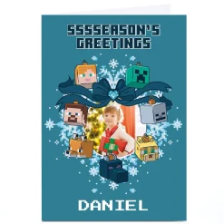 Photo Minecraft Christmas Card - Blue Sssseason's Greetings
