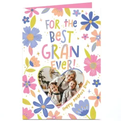 Photo Mother's Day Card - Best Gran Ever, Pink Blue Flowers
