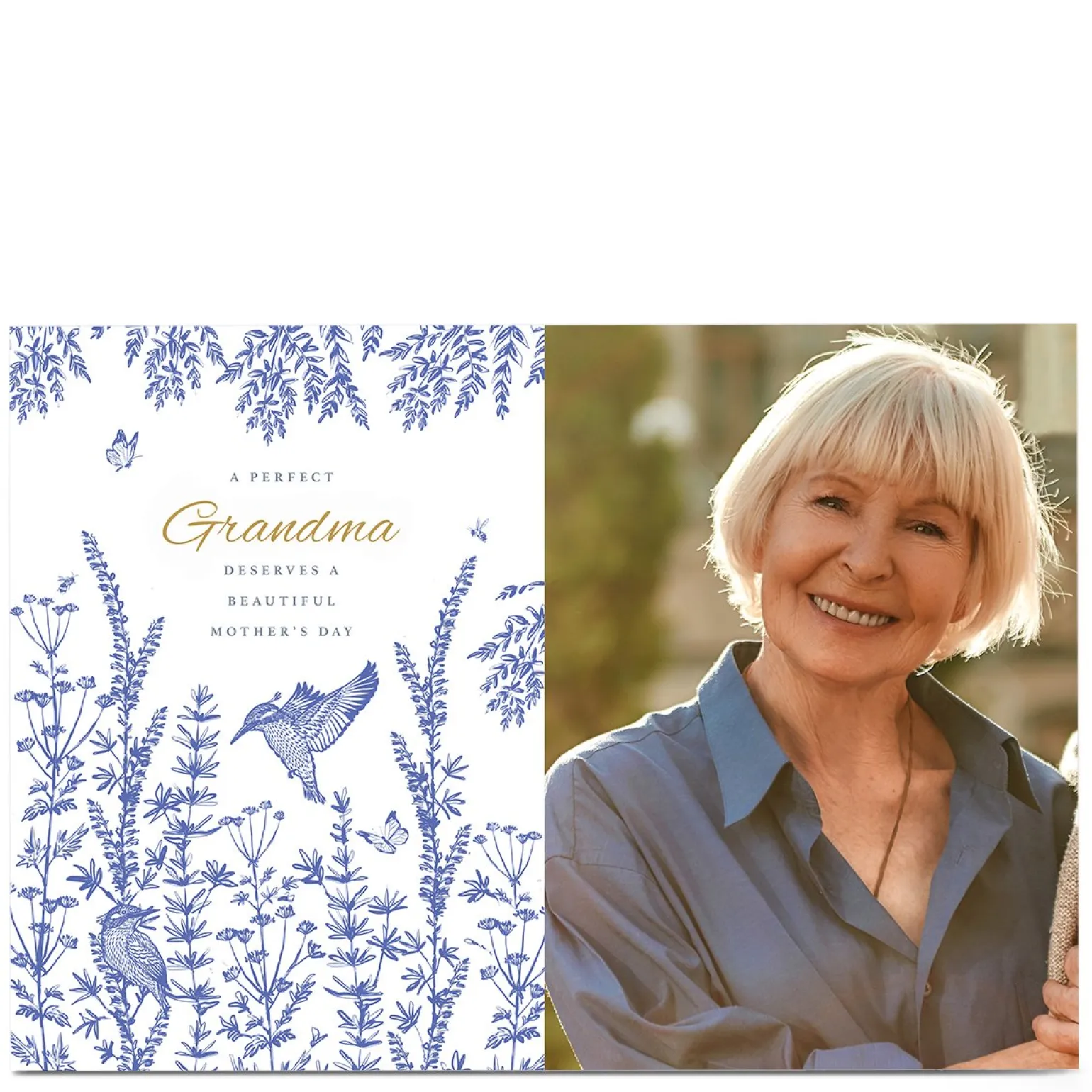 Photo Mother's Day Card - Blue Sparrow & Flowers