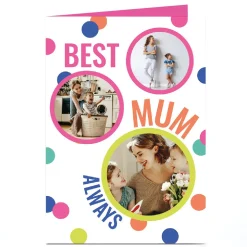 Photo Mother's Day Card - Bright Polka Dots, Best Mum Always