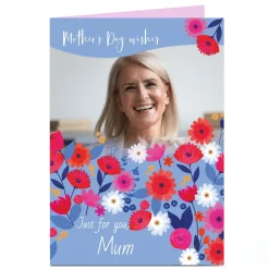 Photo Mother's Day Card - Flowers Blue Border